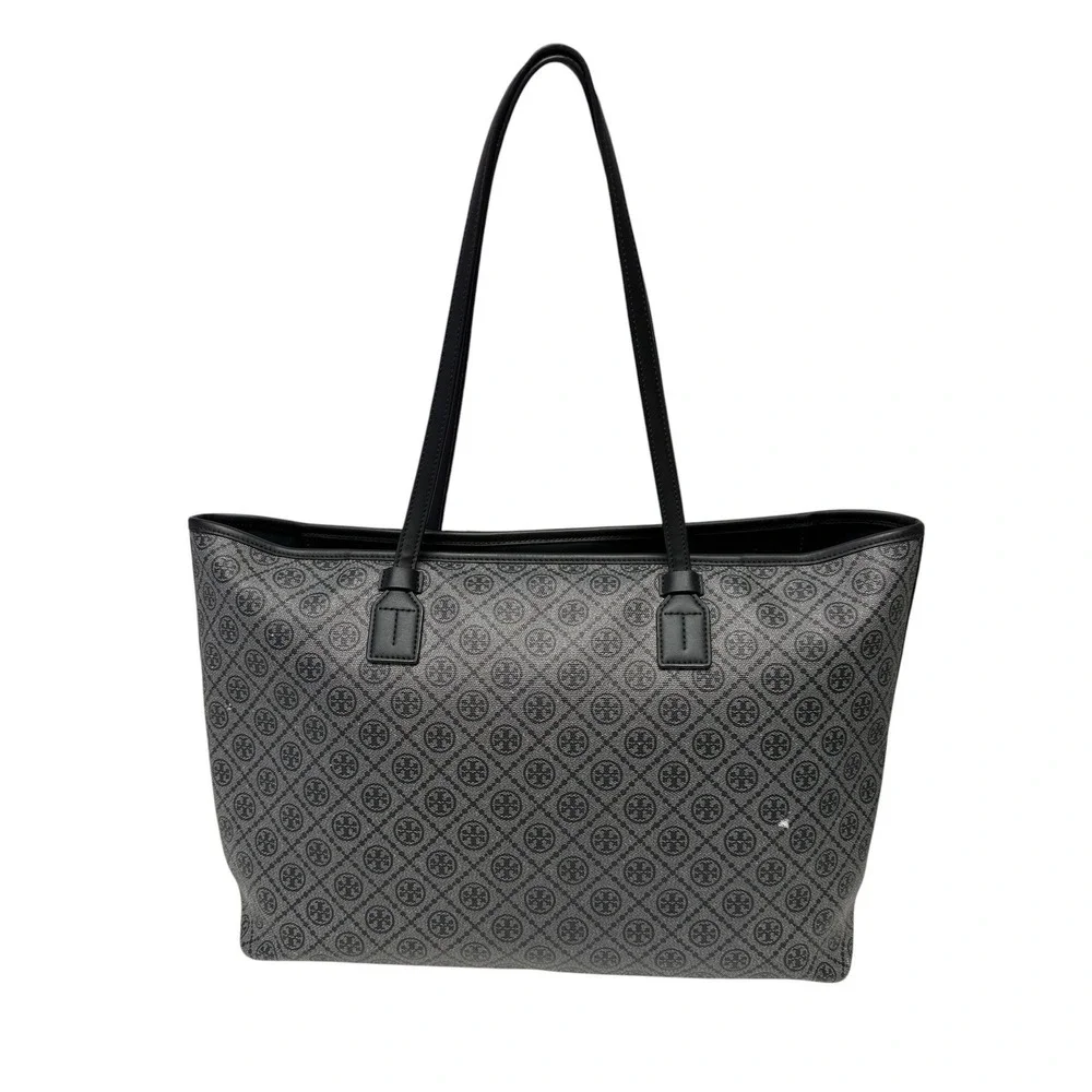 Tory Burch Gemini Link Tote Women Large Gray Black Monogram Zip Top Bag EUC - Picture 2 of 9